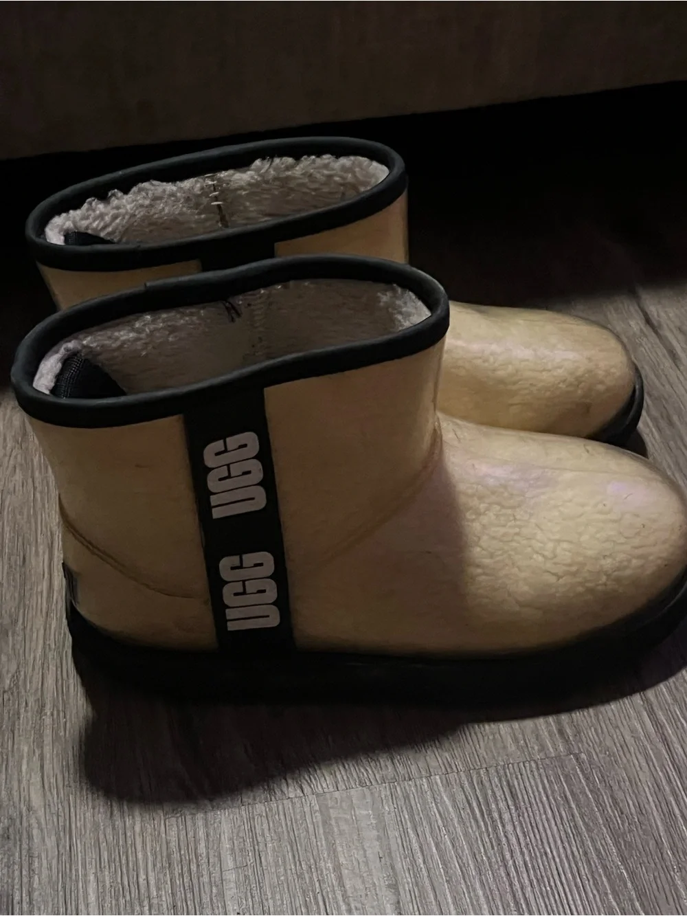 UGG Kids Cream Shearling Ankle Boots with Branded Strap